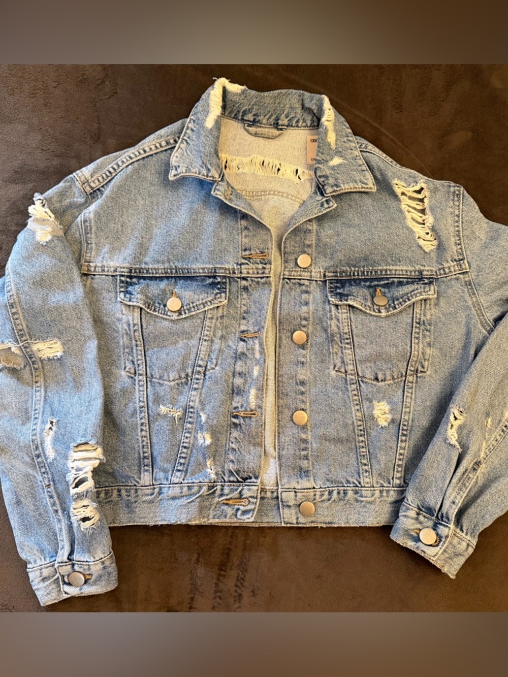 ASOS Denim Distressed Oversized Trucker Jacket - Light Wash Blue - US 4/UK 8